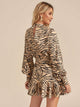 Zebra Print Ruffle Hem Keyhole Back Dress