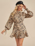 Zebra Print Ruffle Hem Keyhole Back Dress