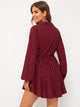 Gingham Drawstring Waist Ruffle Hem Shirt Dress