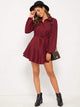 Gingham Drawstring Waist Ruffle Hem Shirt Dress
