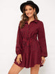 Gingham Drawstring Waist Ruffle Hem Shirt Dress