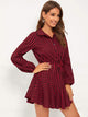 Gingham Drawstring Waist Ruffle Hem Shirt Dress