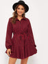 Gingham Drawstring Waist Ruffle Hem Shirt Dress
