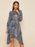 Asymmetric Hem Graphic Print Dress