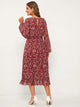 Floral Print Ruffle Trim Chiffon Dress