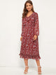 Floral Print Ruffle Trim Chiffon Dress