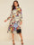 Sculpture Print Belted Mock Neck Dress
