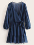 Swiss Dot Surplice Front Ruffle Hem Chiffon Dress