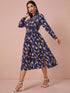 Peacock Feather Print Split Thigh Shirt Dress