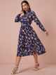 Peacock Feather Print Split Thigh Shirt Dress