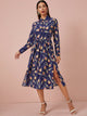 Peacock Feather Print Split Thigh Shirt Dress