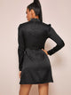 Solid Mock Neck Asymmetrical Hem Satin Dress