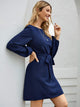 Boat Neck Bishop Sleeve Belted Dress