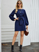Boat Neck Bishop Sleeve Belted Dress