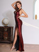 DKRX Halter Backless Split Thigh Sequin Dress