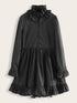 Polka Dot Ruffle Neck Half Button Dress