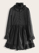 Polka Dot Ruffle Neck Half Button Dress