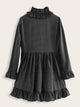 Polka Dot Ruffle Neck Half Button Dress