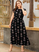 Plus Tie Neck Tribal Print Maxi Dress