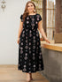 Plus Tie Neck Tribal Print Maxi Dress