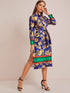 Floral Print Slit Hem Belted Shirt Dress