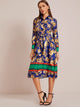 Floral Print Slit Hem Belted Shirt Dress