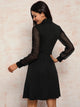 Solid Mock Neck Contrast Sleeve Dress