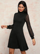 Solid Mock Neck Contrast Sleeve Dress