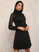 Solid Mock Neck Contrast Sleeve Dress