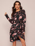 Floral Print Ruched Sleeve Asymmetric Hem Dress