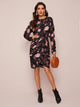 Floral Print Ruched Sleeve Asymmetric Hem Dress