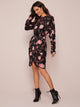 Floral Print Ruched Sleeve Asymmetric Hem Dress
