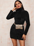 Solid High Neck Fitted Teddy Dress Without Bag
