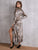 SBetro Ruffle Hem Belted Knot Snakeskin Velvet Wrap Dress
