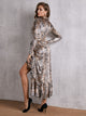 SBetro Ruffle Hem Belted Knot Snakeskin Velvet Wrap Dress