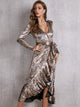 SBetro Ruffle Hem Belted Knot Snakeskin Velvet Wrap Dress