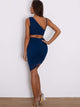 Joyfunear Asymmetrical Neck Cut Out Wrap Bodycon Dress