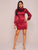 Lace Insert Puff Sleeve Satin Fitted Dress