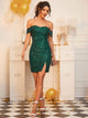 Zipper Back Split Hem Foldover Bardot Sequin Dress