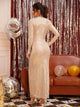 Cut Out Front Ruched Split Thigh Sequin Dress
