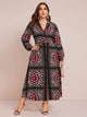 Plus Lapel Neck Tribal Print Shirt Dress