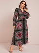 Plus Lapel Neck Tribal Print Shirt Dress