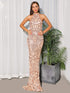 Missord Halter Neck Floor Length Sequin Prom Dress
