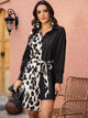 Cheetah Print Color-Block Belted Shirt Dress