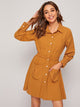 Button Front Elastic Waist Shirt Dress