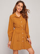 Button Front Elastic Waist Shirt Dress