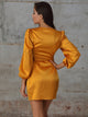 Double Crazy Plunging Neck Wrap Knot Satin Dress