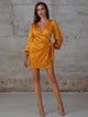 Double Crazy Plunging Neck Wrap Knot Satin Dress