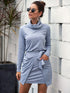 High Neck Pocket Side Belted Dress