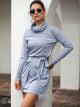 High Neck Pocket Side Belted Dress